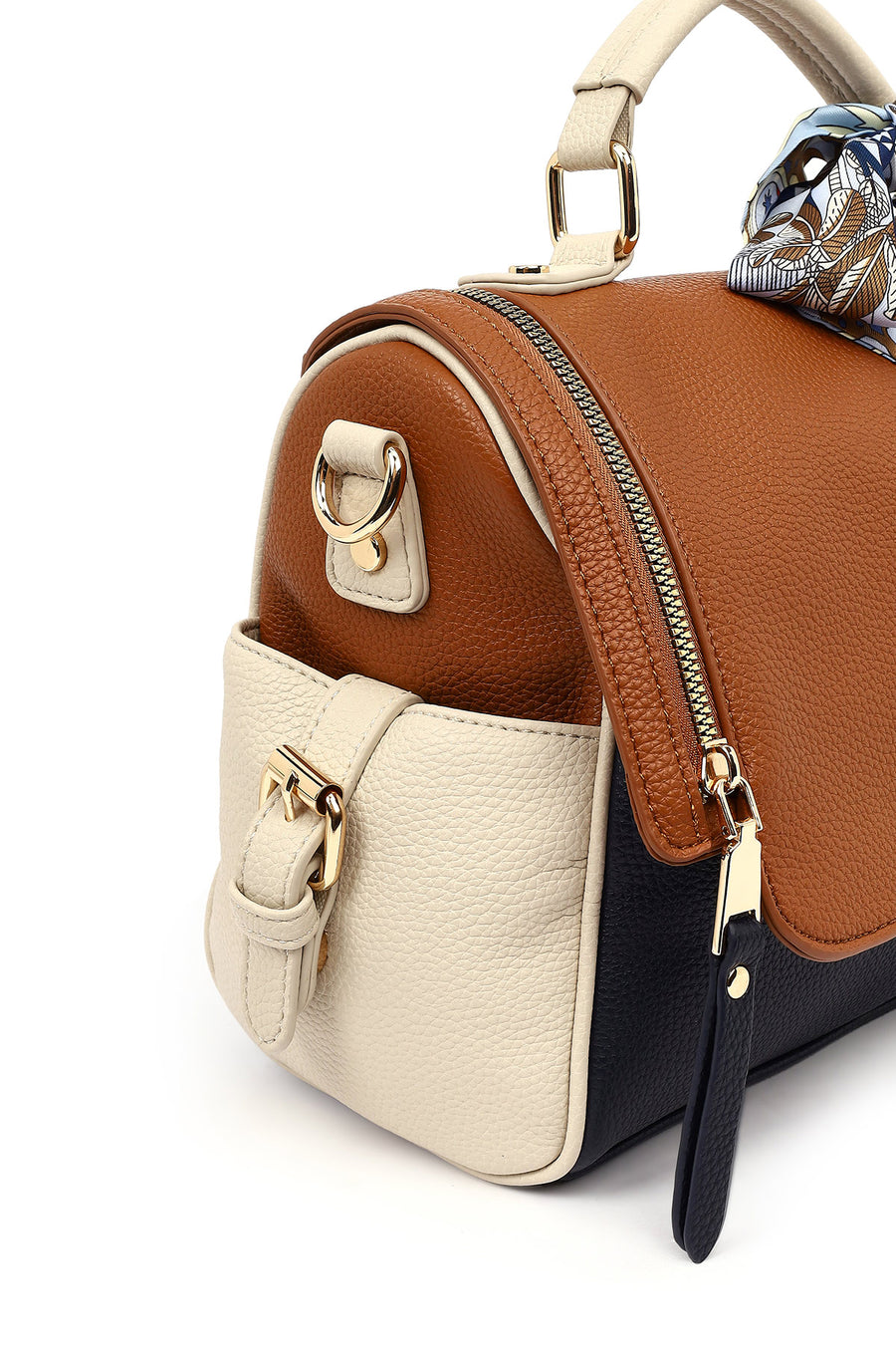Women's Tan Long Strap Handbag with Accessory Detail