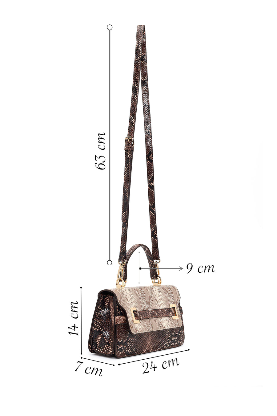 Woman Beige Patterned Long-Strap Mini Shoulder Bag