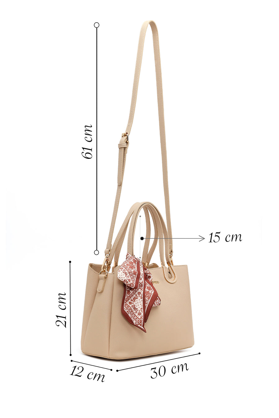 Woman Beige Long-Strap Accessorized Shoulder Bag