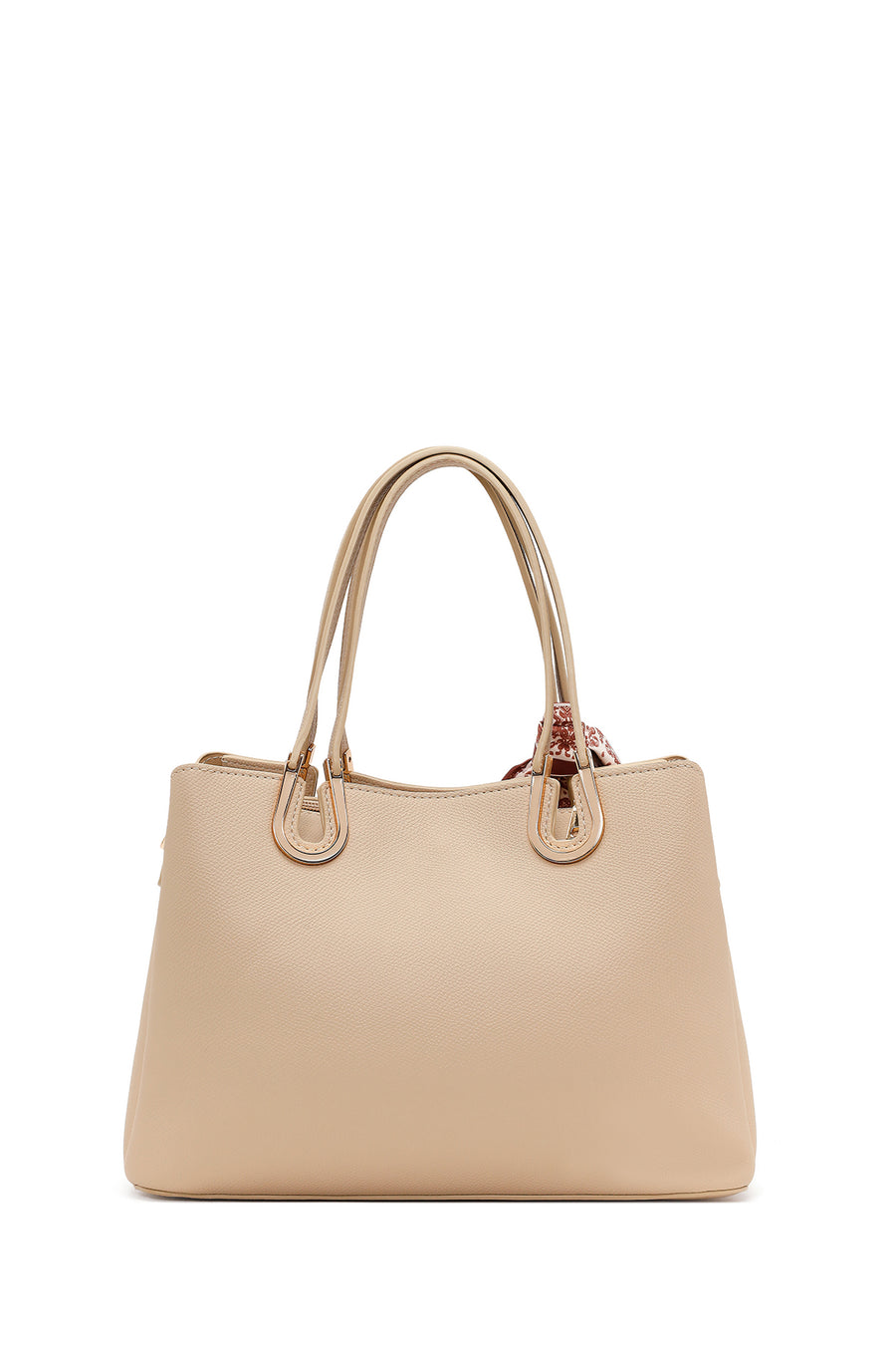 Woman Beige Long-Strap Accessorized Shoulder Bag