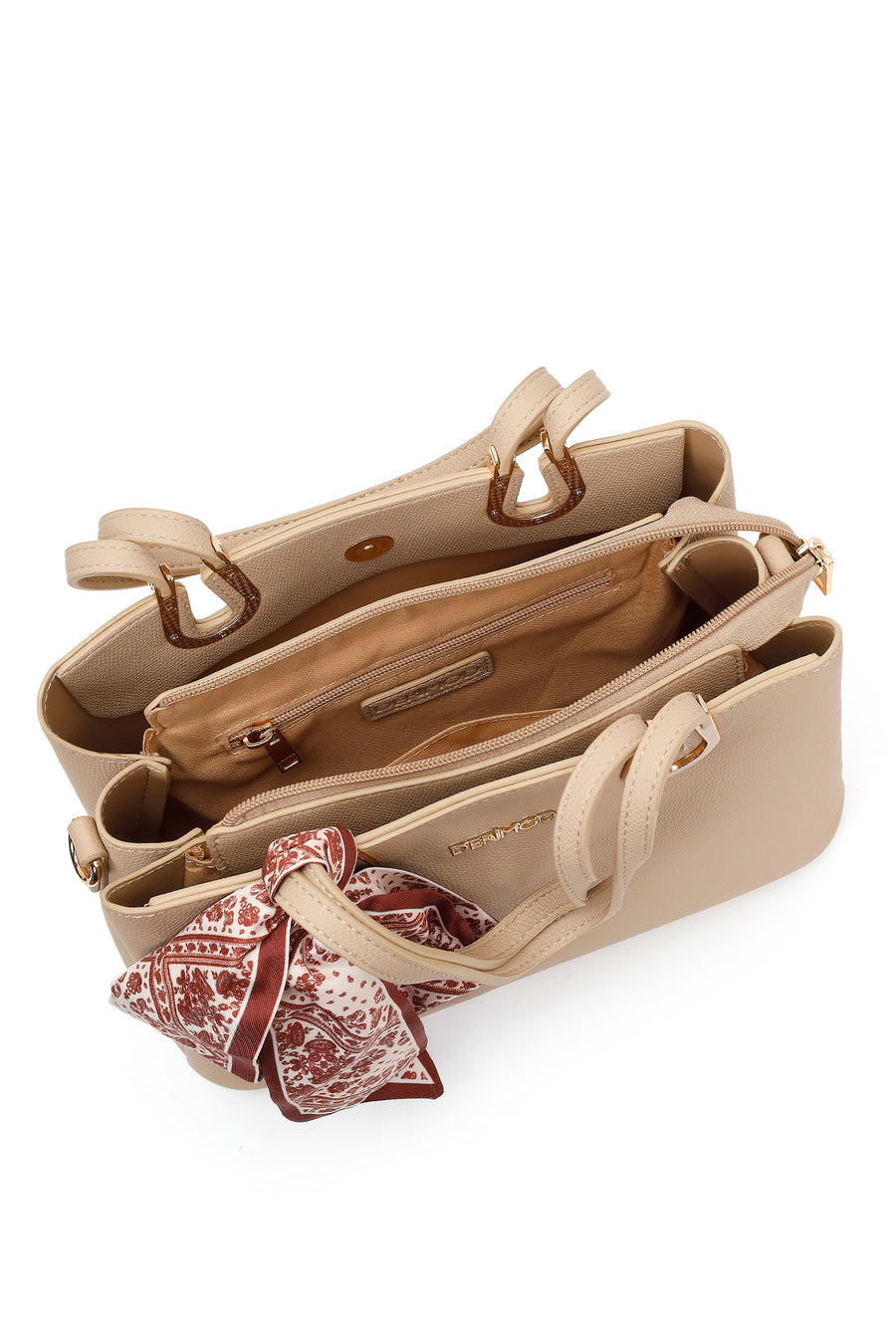 Woman Beige Long-Strap Accessorized Shoulder Bag