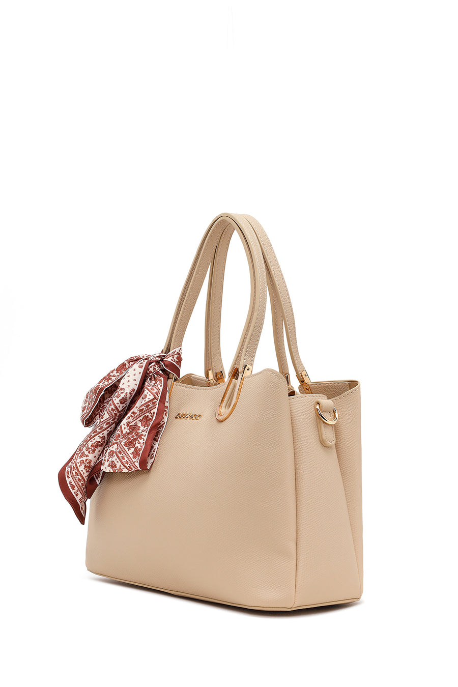 Woman Beige Long-Strap Accessorized Shoulder Bag