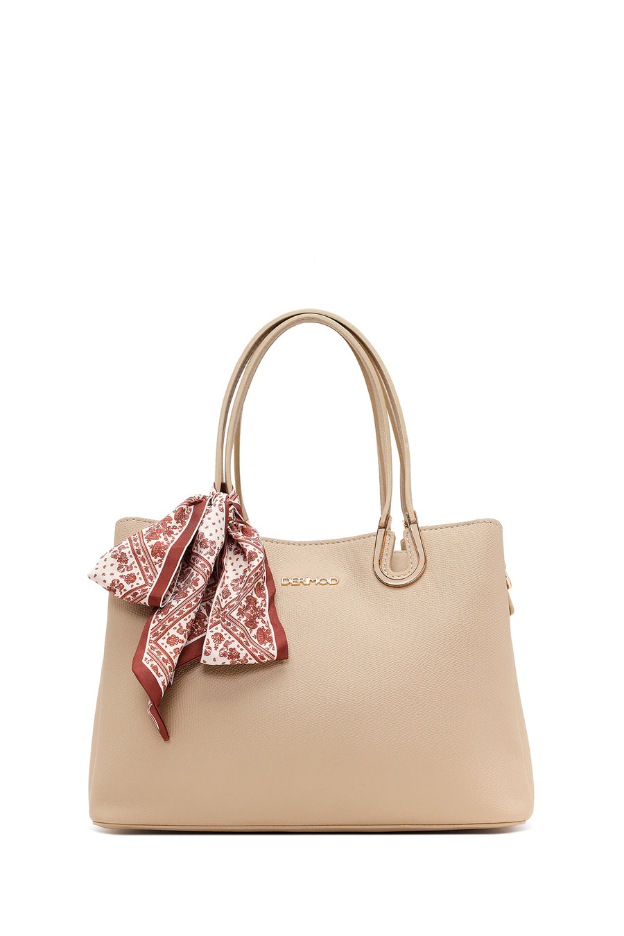 Woman Beige Long-Strap Accessorized Shoulder Bag