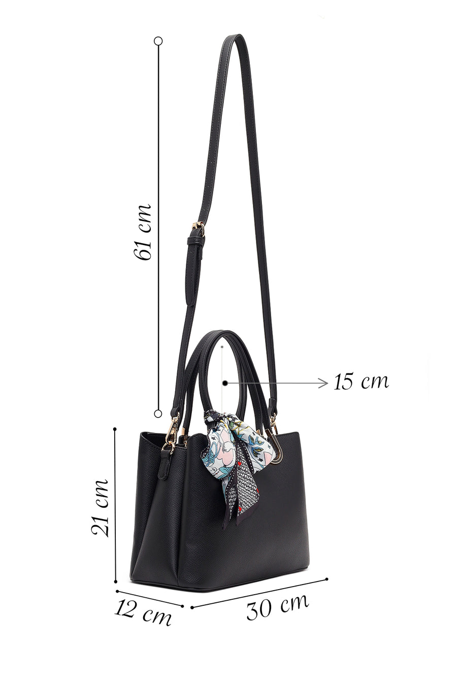 Woman Black Long-Strap Accessorized Shoulder Bag