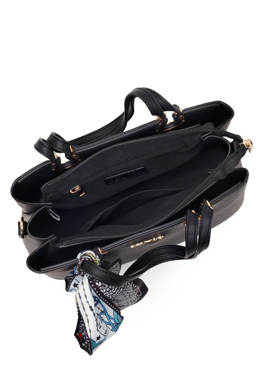 Woman Black Long-Strap Accessorized Shoulder Bag