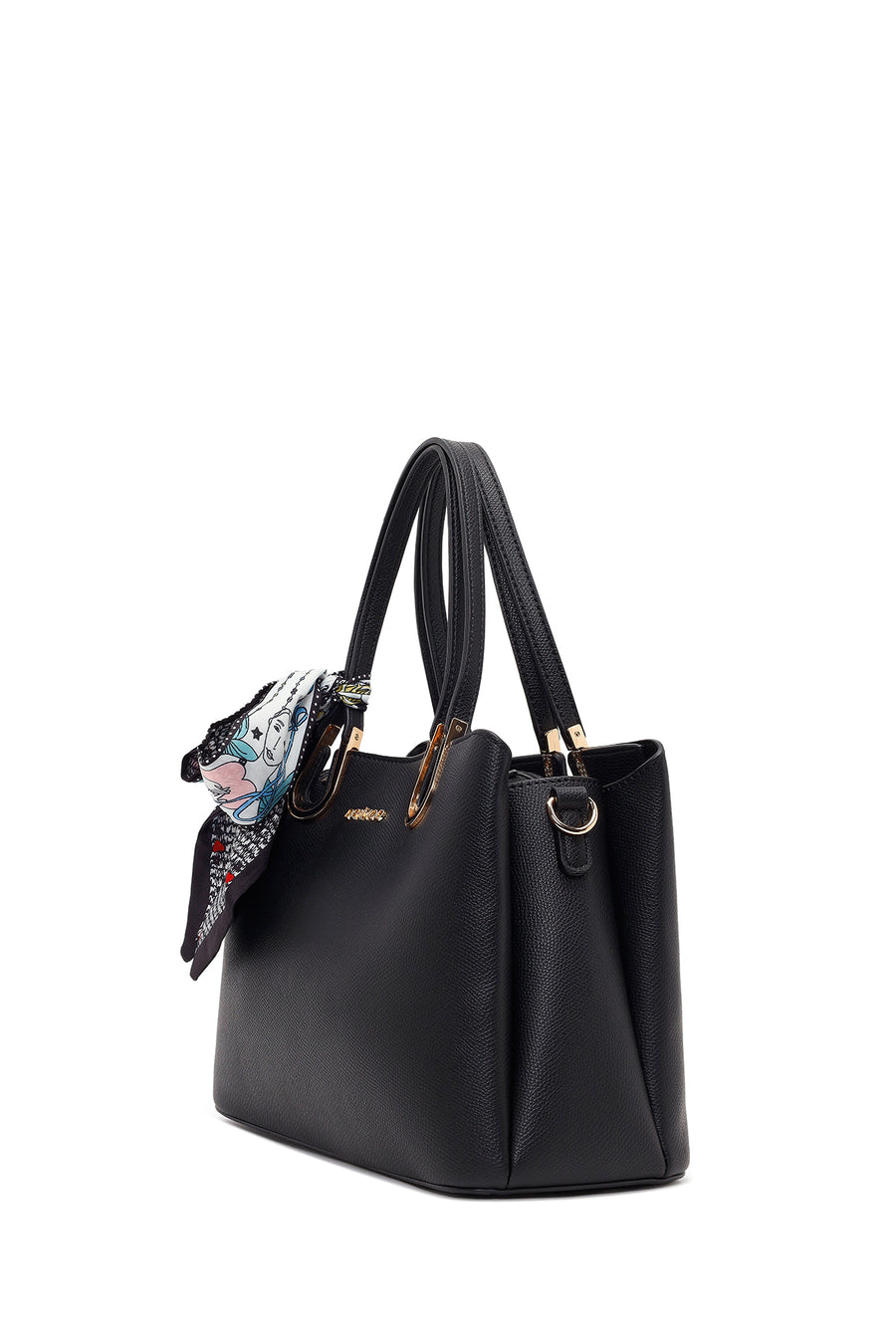 Woman Black Long-Strap Accessorized Shoulder Bag