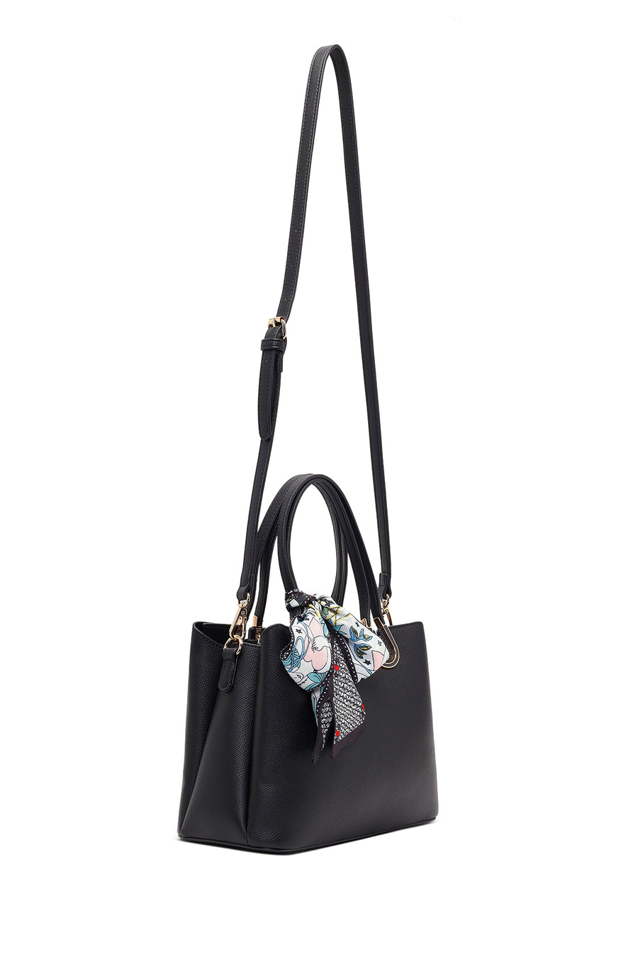 Woman Black Long-Strap Accessorized Shoulder Bag