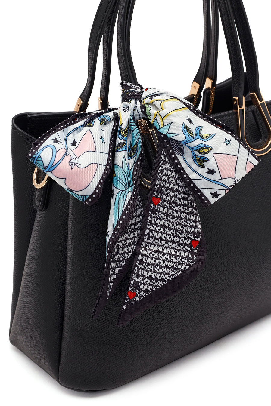 Woman Black Long-Strap Accessorized Shoulder Bag