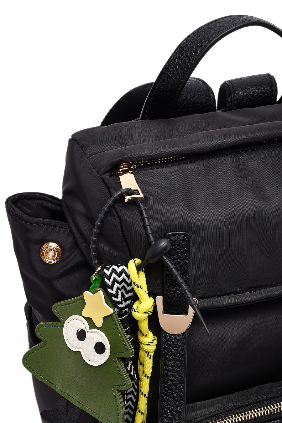 Women's Black Fabric Charm Backpack