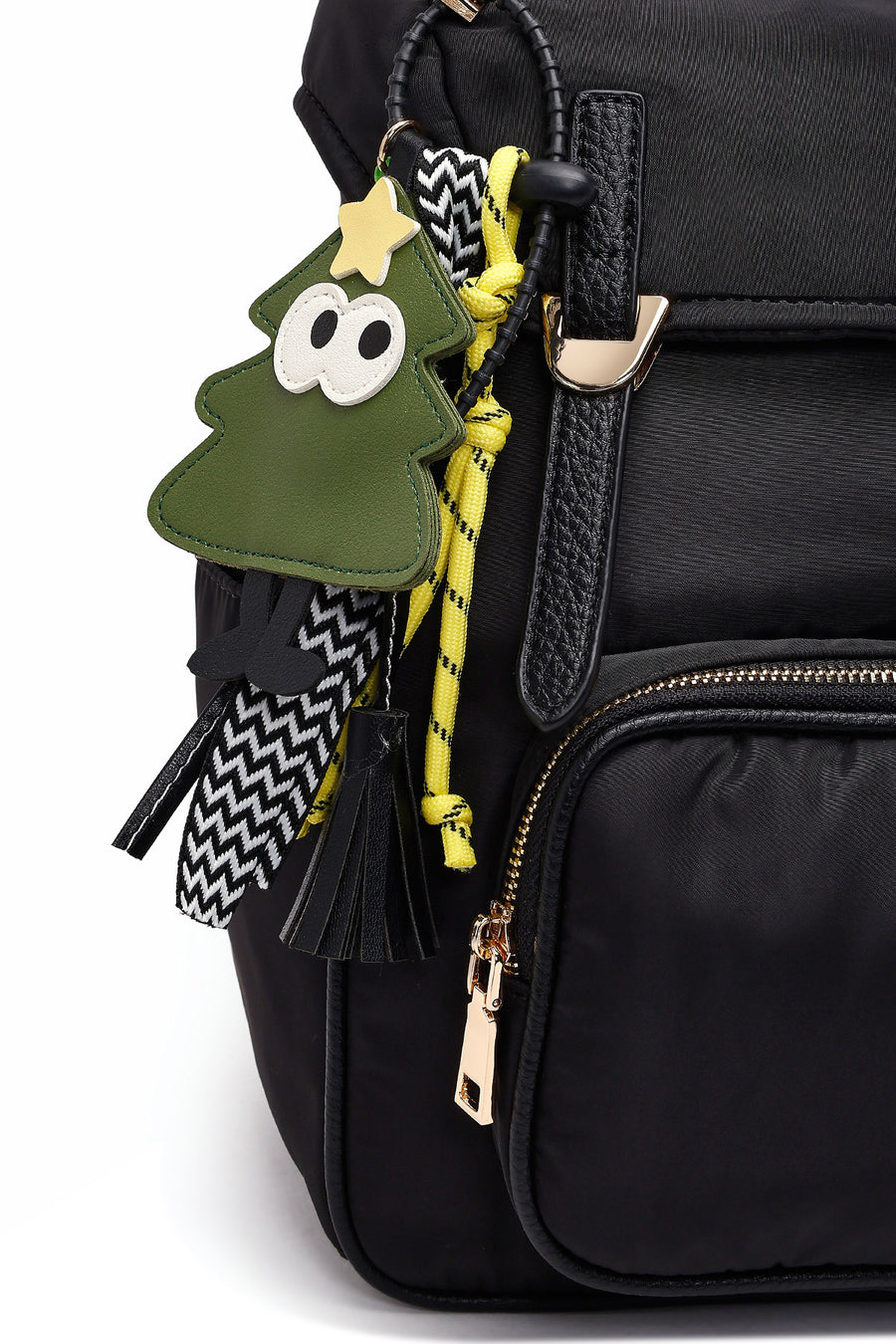 Women's Black Fabric Charm Backpack