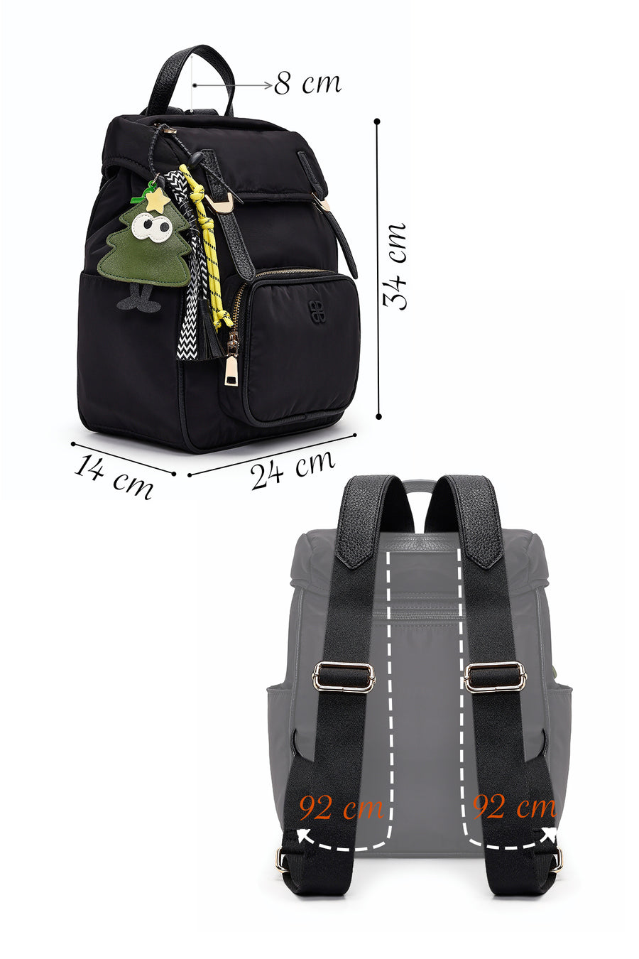 Women's Black Fabric Charm Backpack