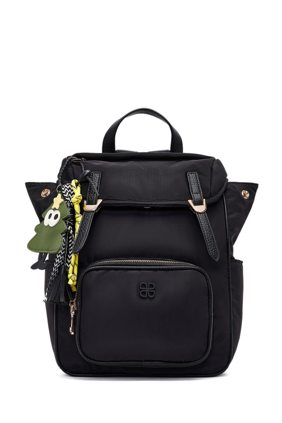 Women's Black Fabric Charm Backpack