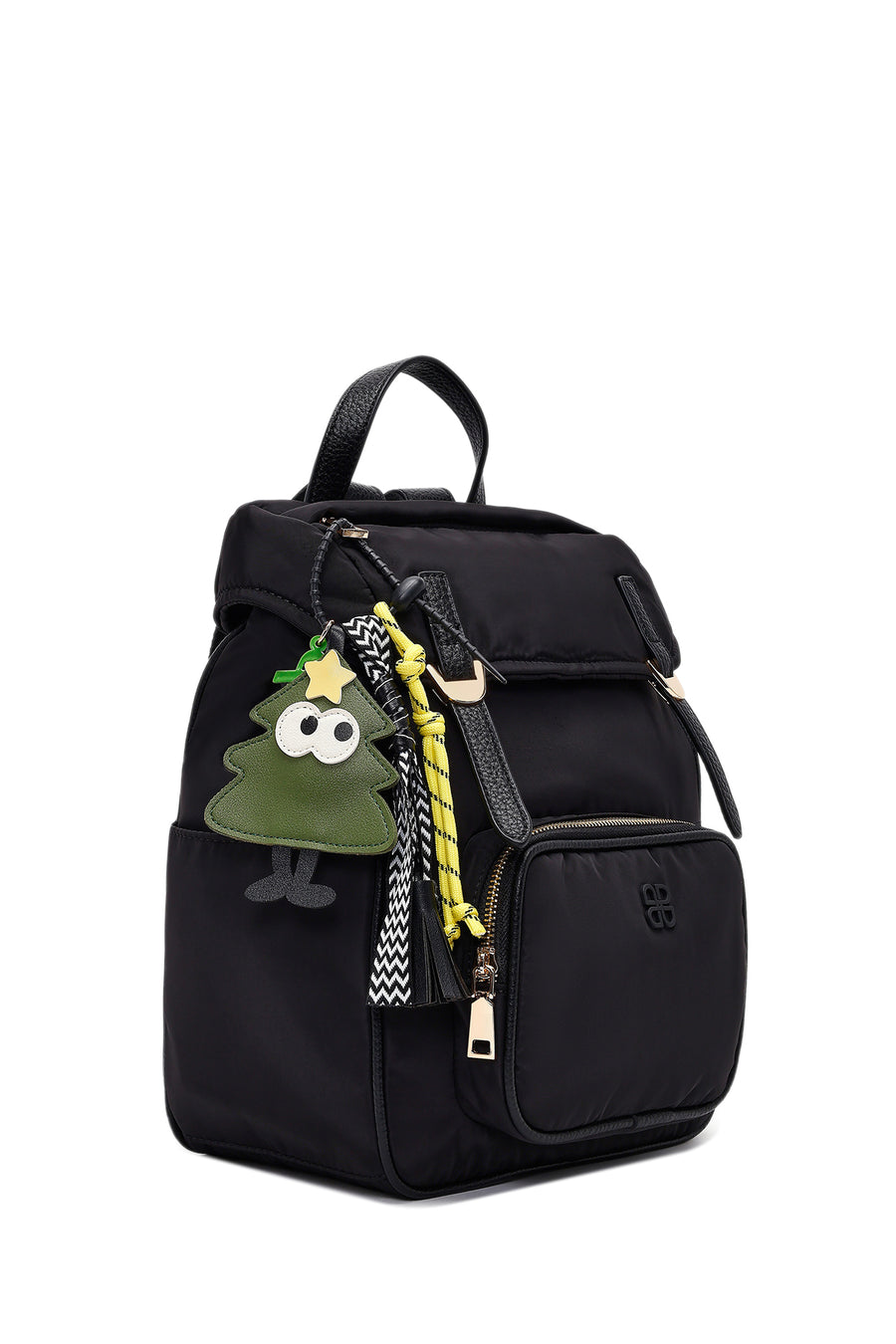 Women's Black Fabric Charm Backpack