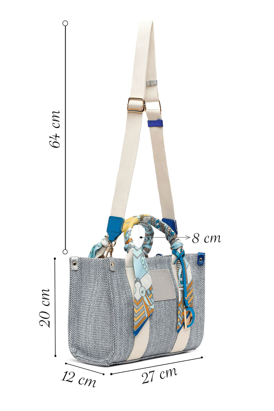 Woman Blue Long-Strap Wicker Shoulder Bag