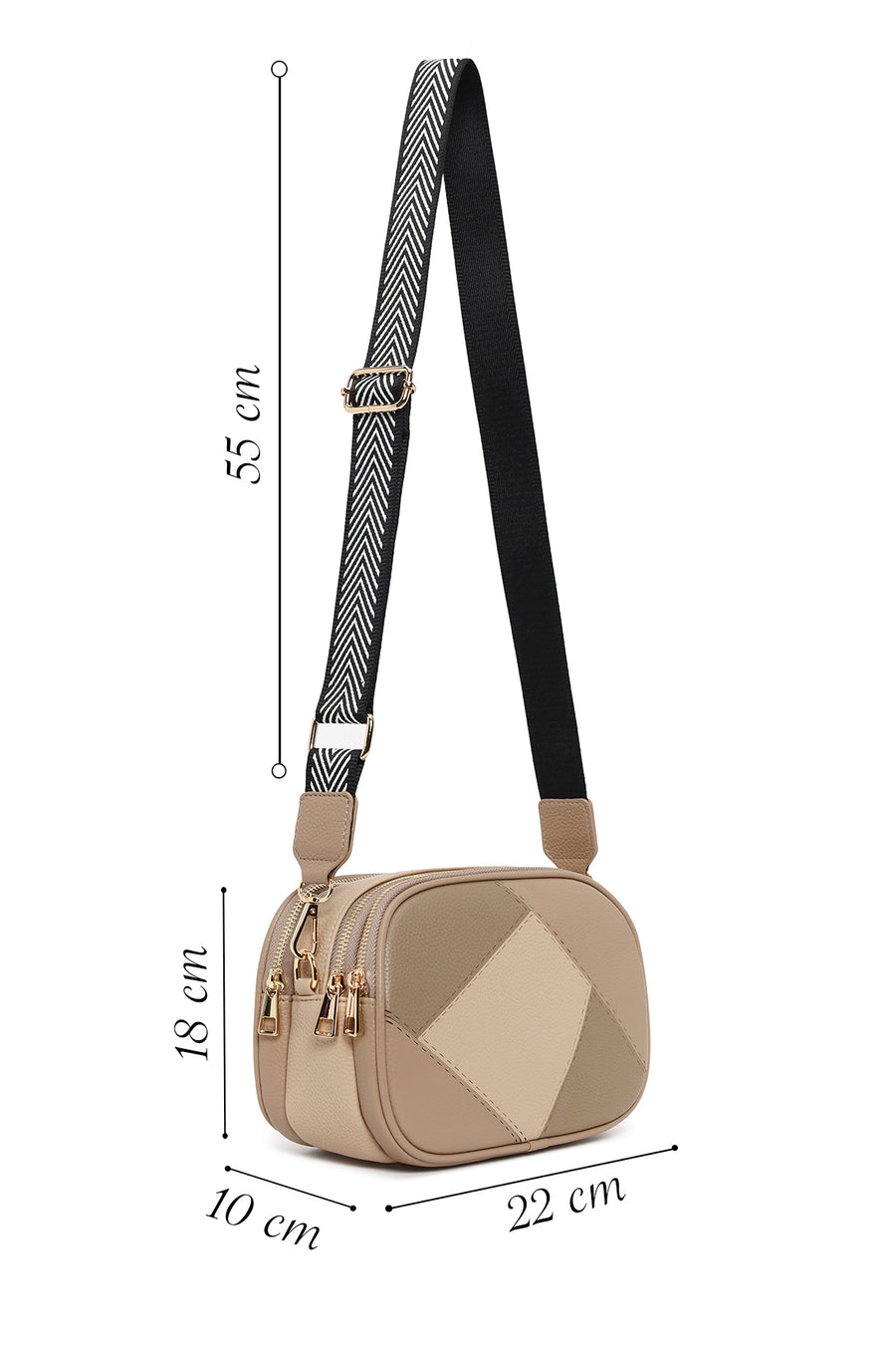 Woman Beige Patterned Crossbody Bag