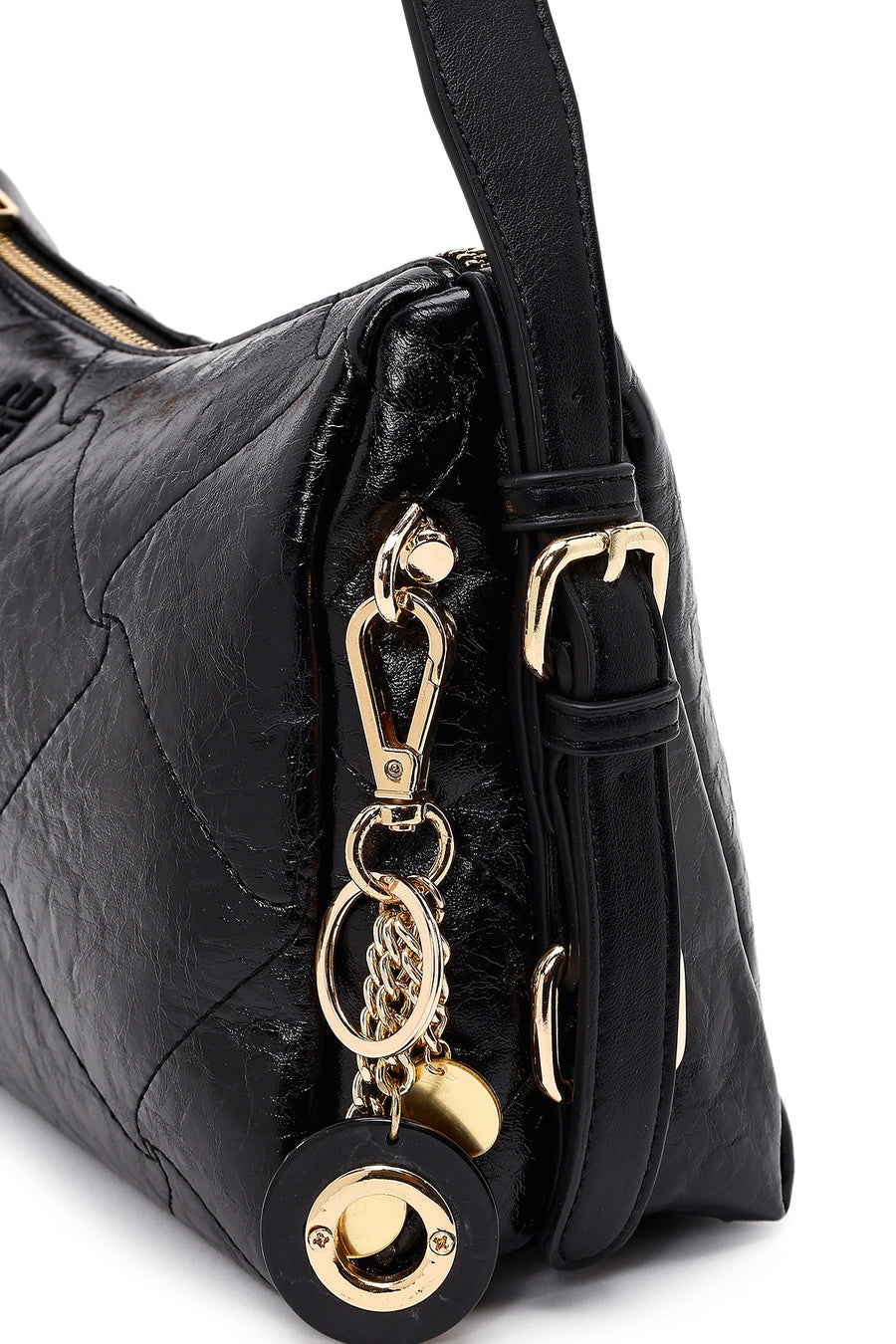 Women's Black Long Strap Charm Shoulder Bag