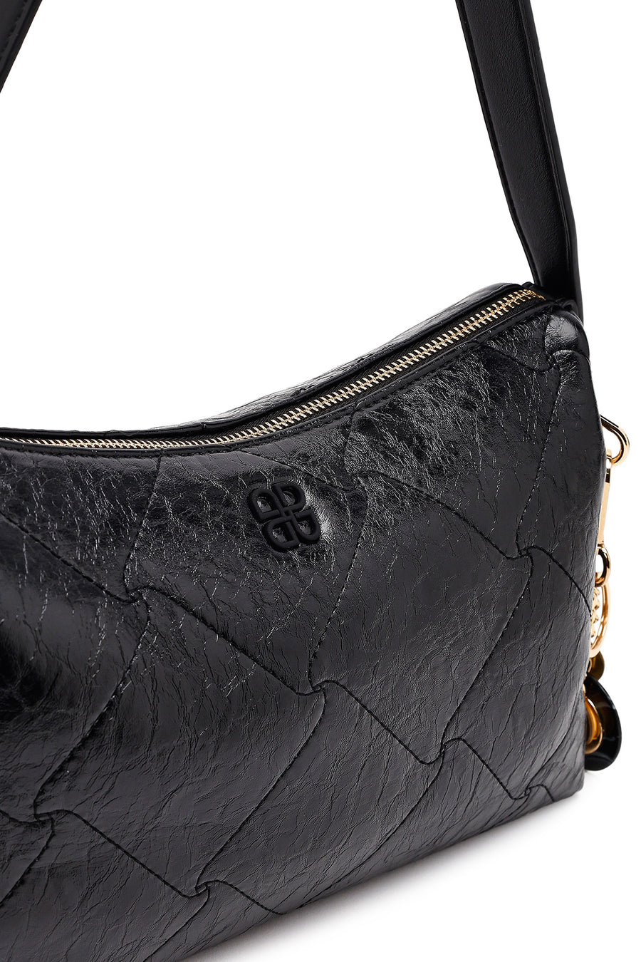 Women's Black Long Strap Charm Shoulder Bag
