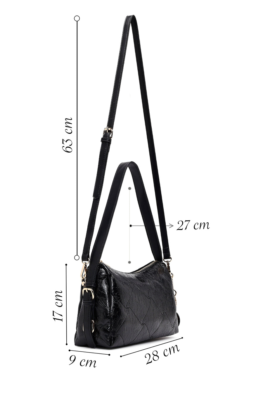 Women's Black Long Strap Charm Shoulder Bag