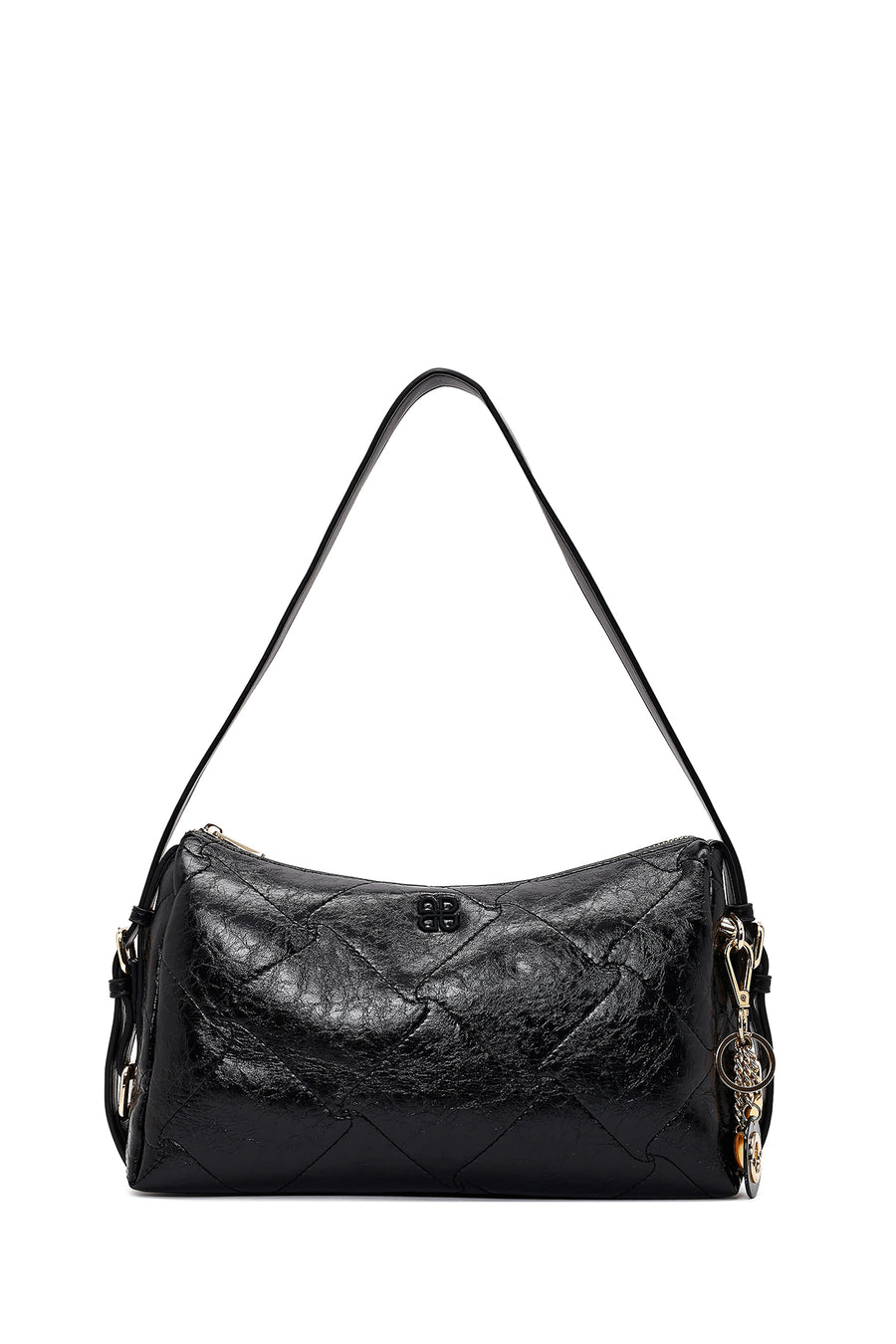 Women's Black Long Strap Charm Shoulder Bag