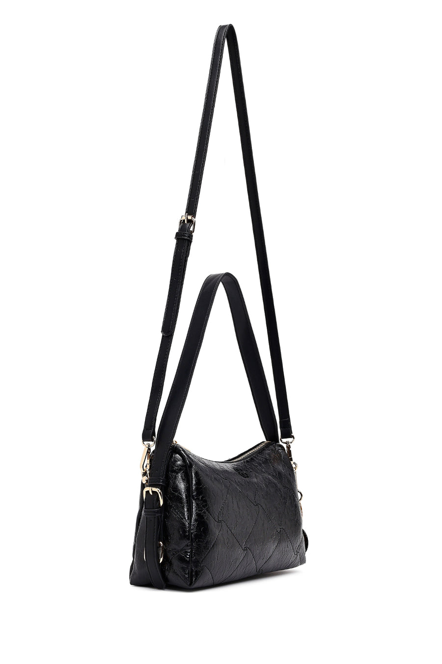 Women's Black Long Strap Charm Shoulder Bag
