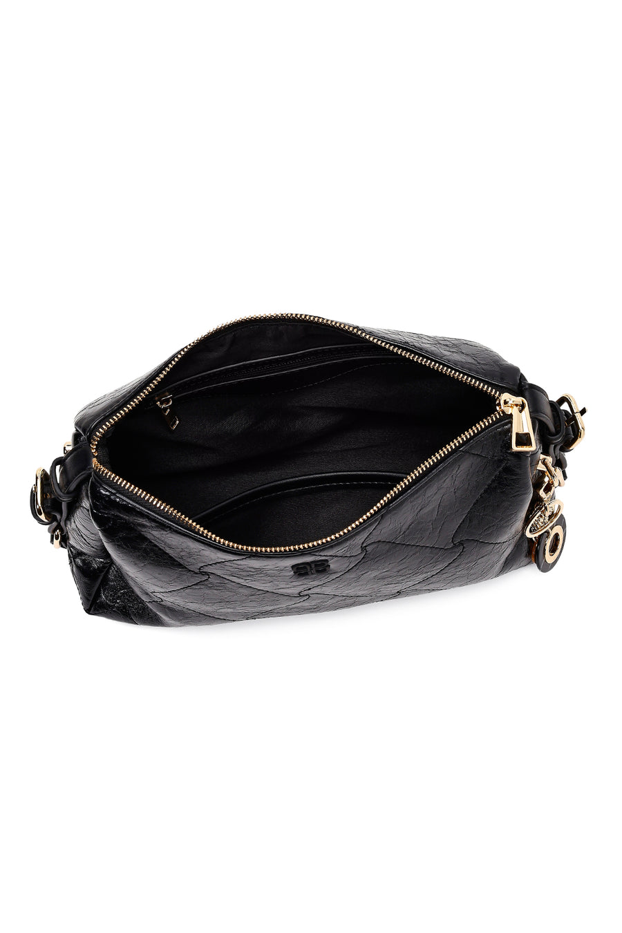 Women's Black Long Strap Charm Shoulder Bag