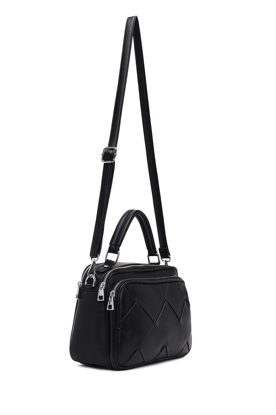 Women's Black Long Strap Braided Shoulder Bag