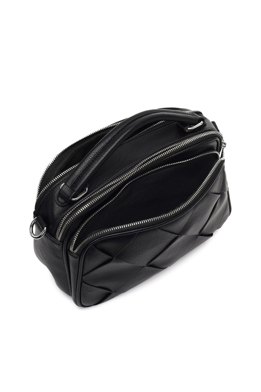 Women's Black Long Strap Braided Shoulder Bag
