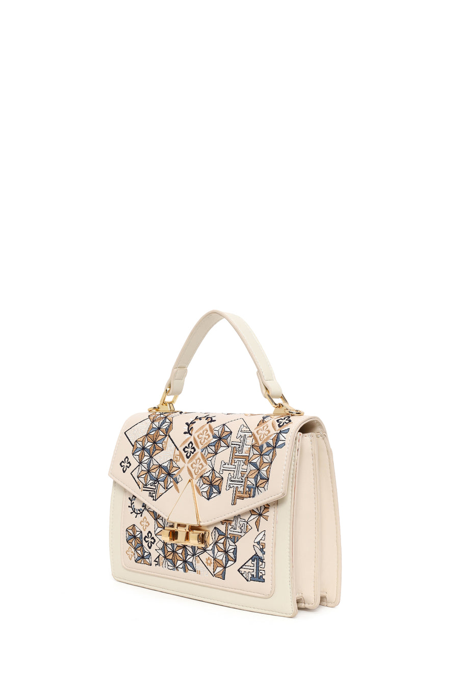 Woman Cream Long Strap Printed Shoulder Bag