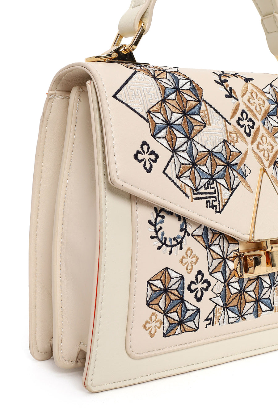 Woman Cream Long Strap Printed Shoulder Bag