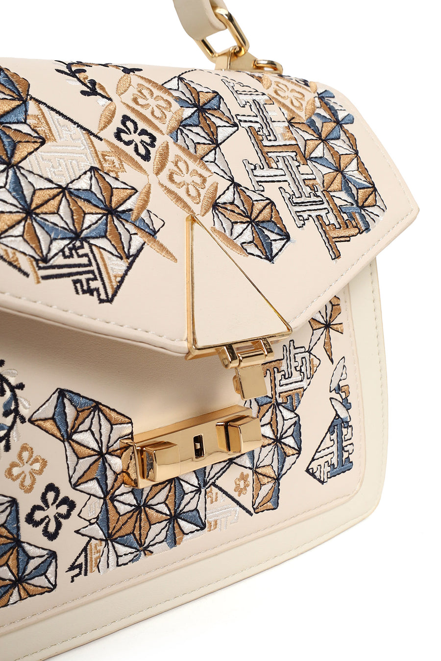 Woman Cream Long Strap Printed Shoulder Bag