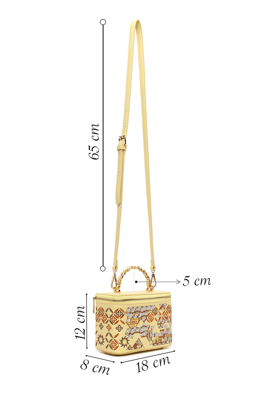 Woman Yellow Long Strap Printed Mini Arm Bag