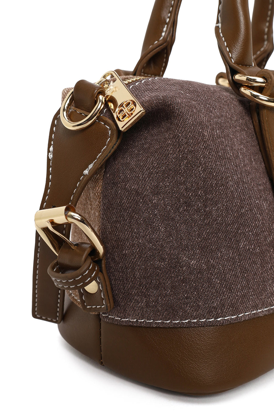 Woman Brown Long-Strap Denim Shoulder Bag