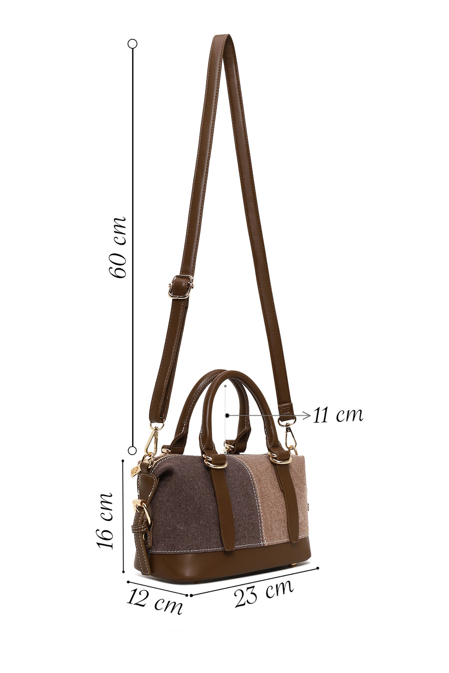 Woman Brown Long-Strap Denim Shoulder Bag