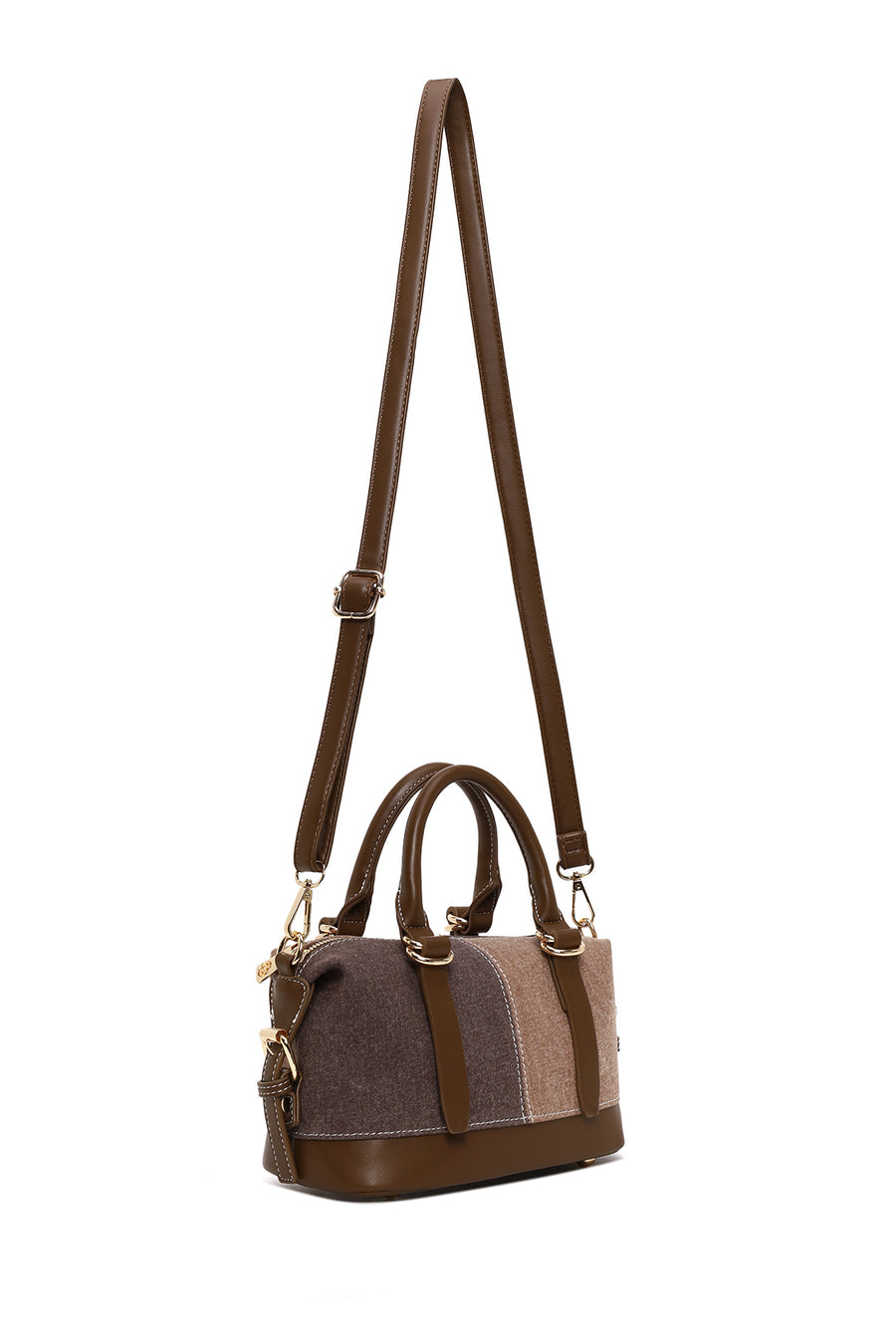 Woman Brown Long-Strap Denim Shoulder Bag