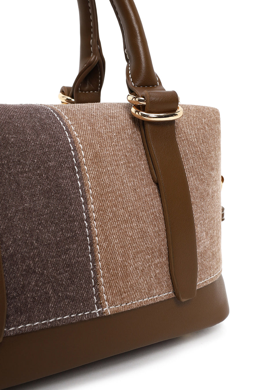 Woman Brown Long-Strap Denim Shoulder Bag