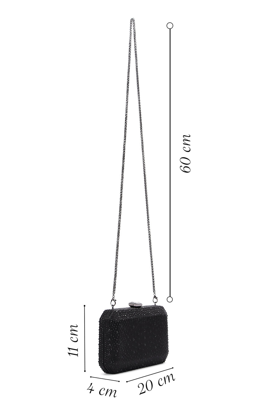 Woman Black Long Chain-Strap Rhinestone Evening Mini Clutch Bag