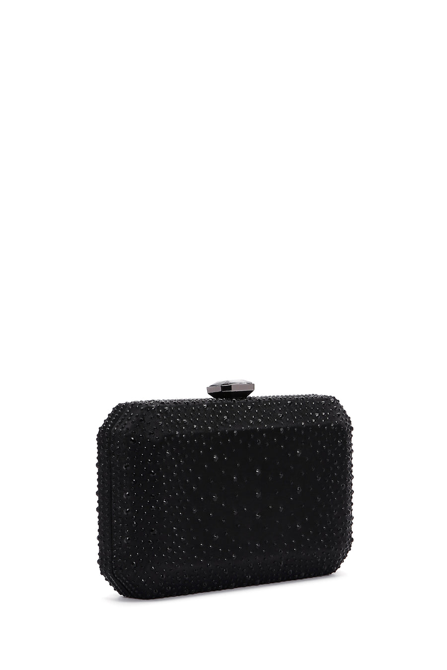 Woman Black Long Chain-Strap Rhinestone Evening Mini Clutch Bag