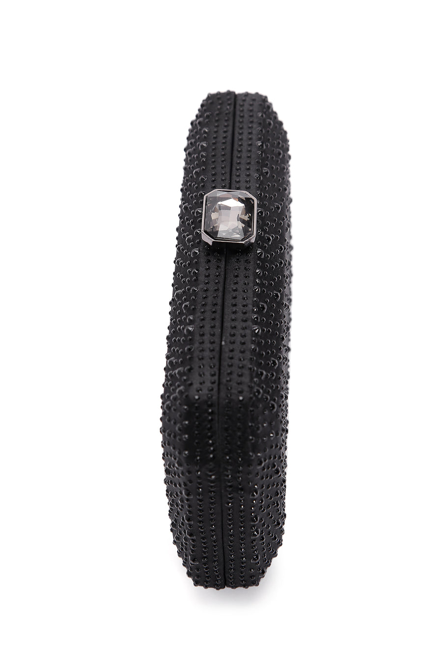 Woman Black Long Chain-Strap Rhinestone Evening Mini Clutch Bag