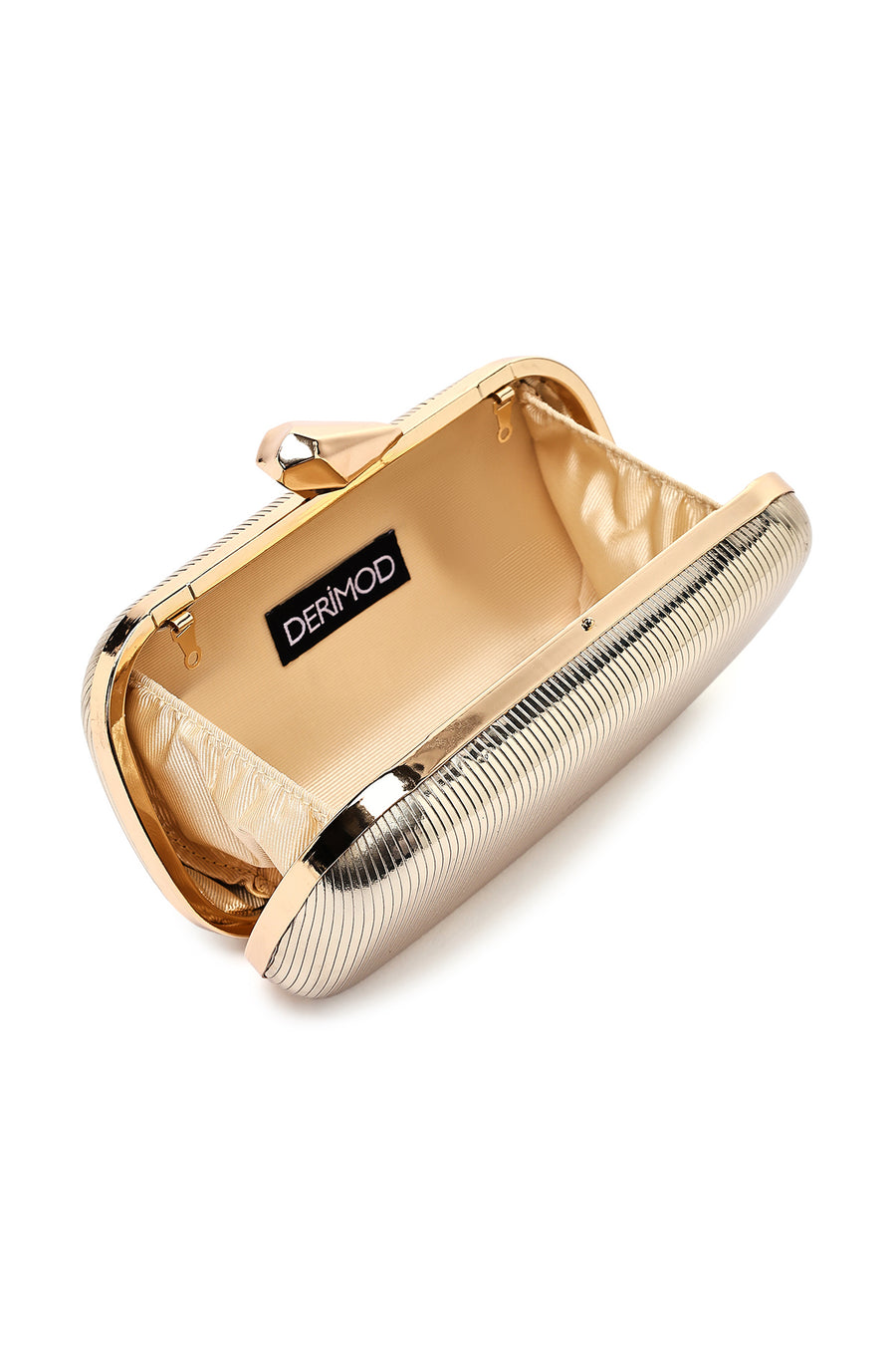Woman Gold Long-Strap Metallic Mini Clutch Evening Bag