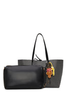 Kadın Siyah Aksesuarlı Baskılı Omuz Çantası | Derimod