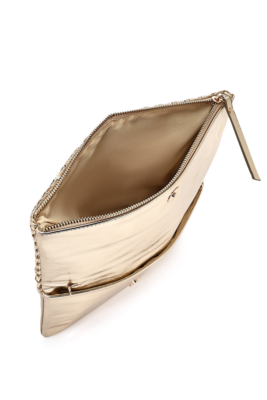 Woman Gold Chain Strap Braided Clutch Bag