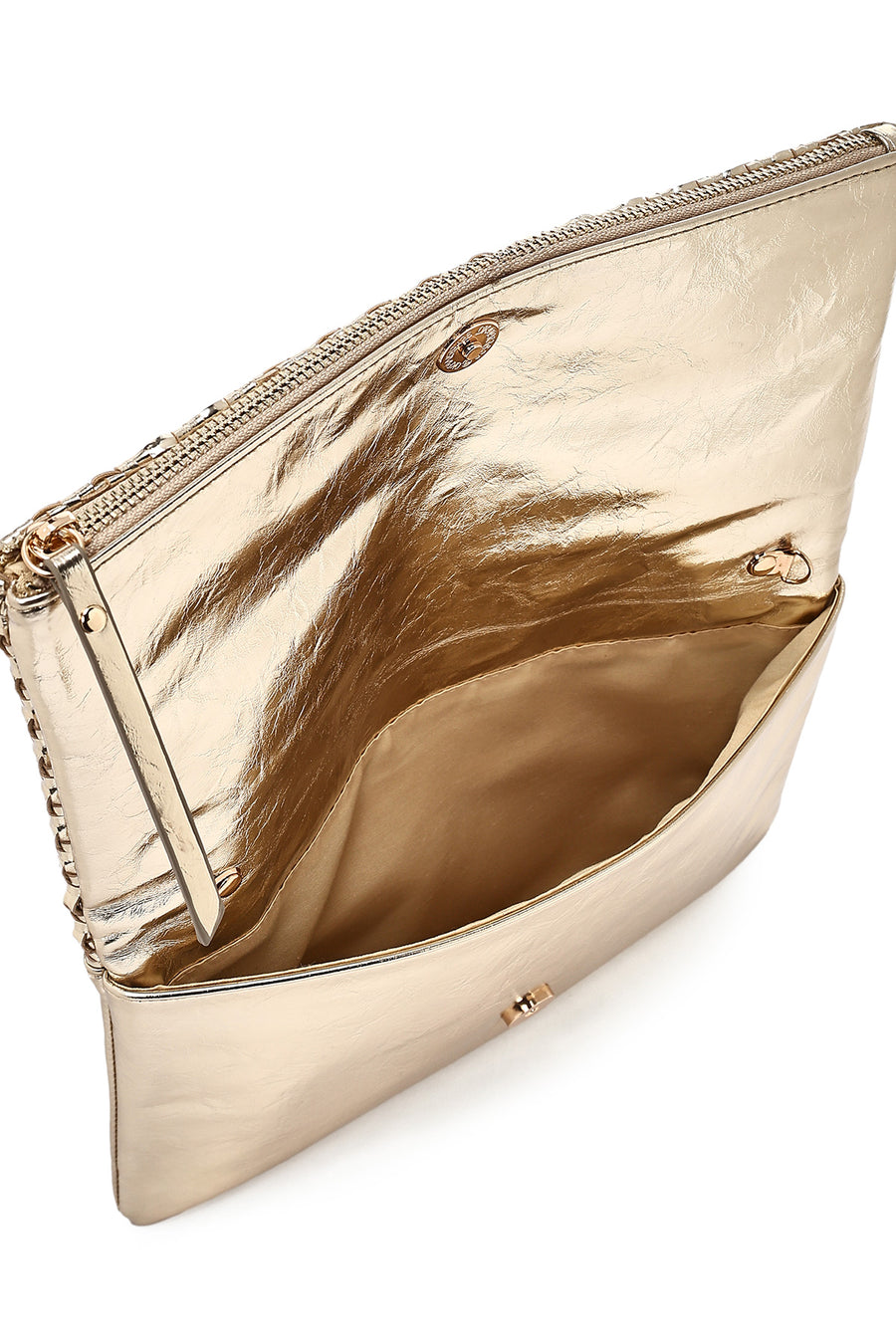 Woman Gold Chain Strap Braided Clutch Bag