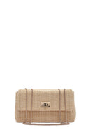 Woman Beige Long Straw Shoulder Bag with Chain Strap | Derimod