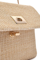 Woman Beige Long Straw Shoulder Bag with Chain Strap | Derimod