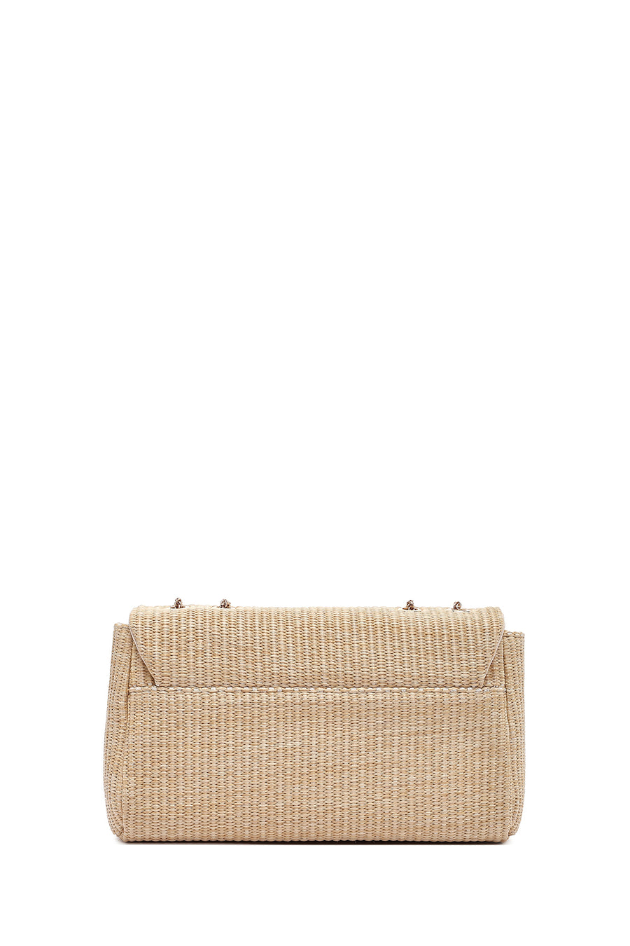 Woman Beige Long Straw Shoulder Bag with Chain Strap