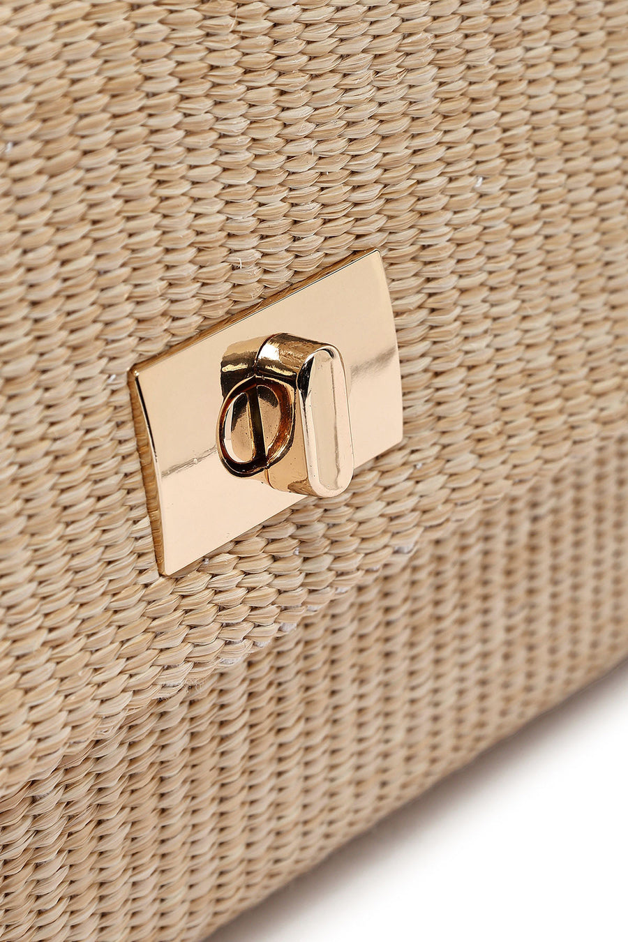 Woman Beige Long Straw Shoulder Bag with Chain Strap