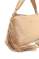 Woman Beige Suede Shoulder Bag with Long Chain Strap and Tassel | Derimod