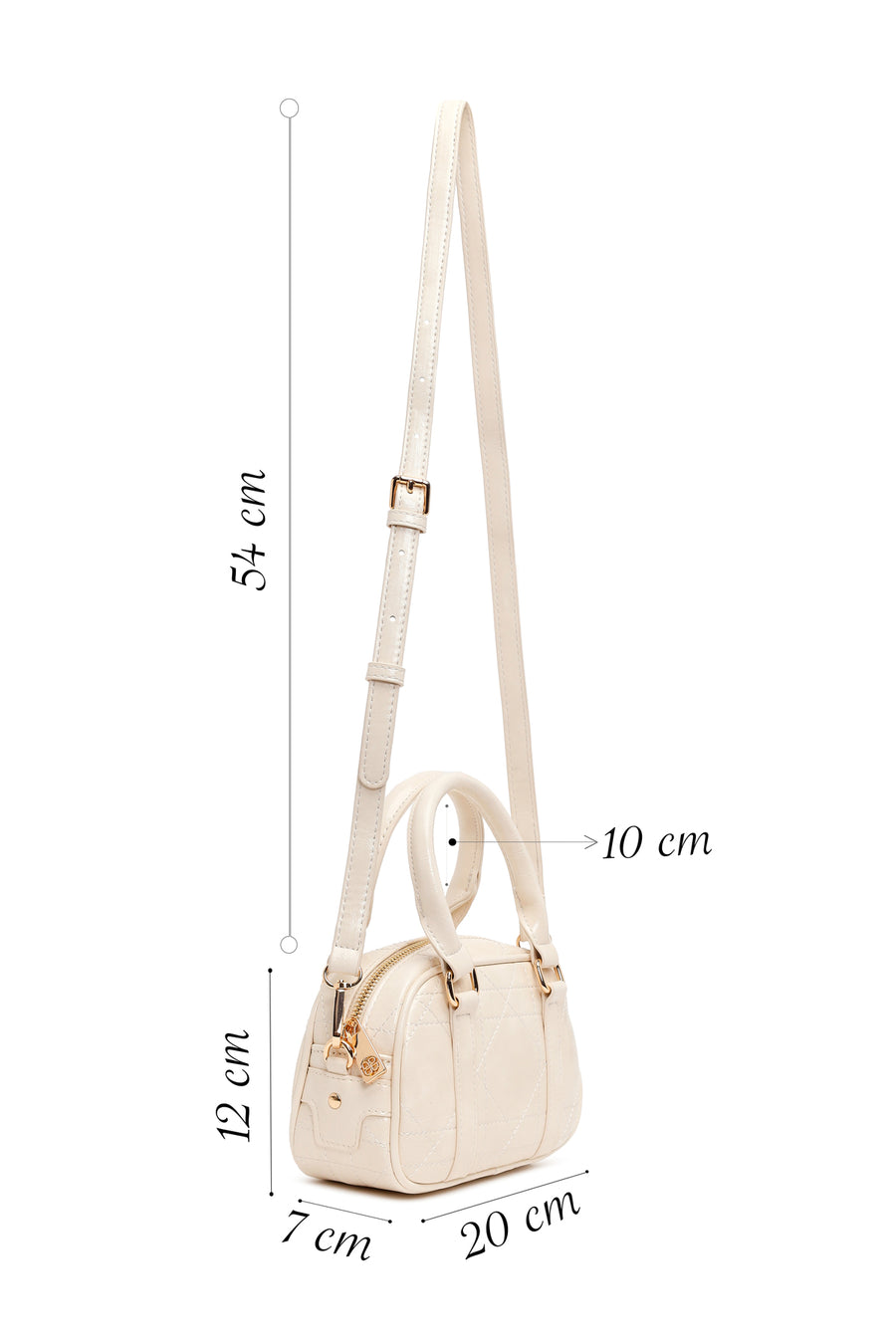 Woman Cream Long Strap Mini Quilted Shoulder Bag