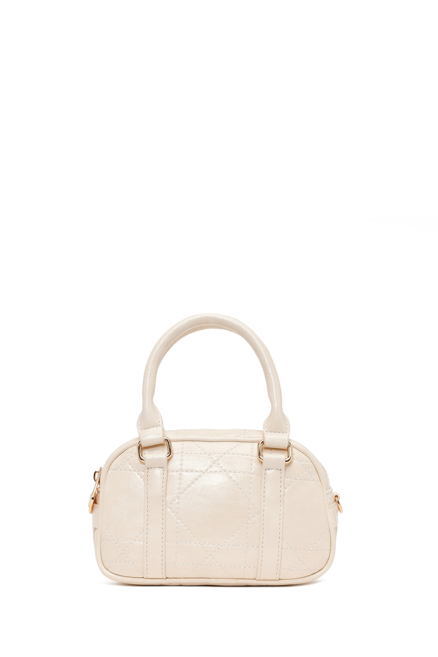 Woman Cream Long Strap Mini Quilted Shoulder Bag