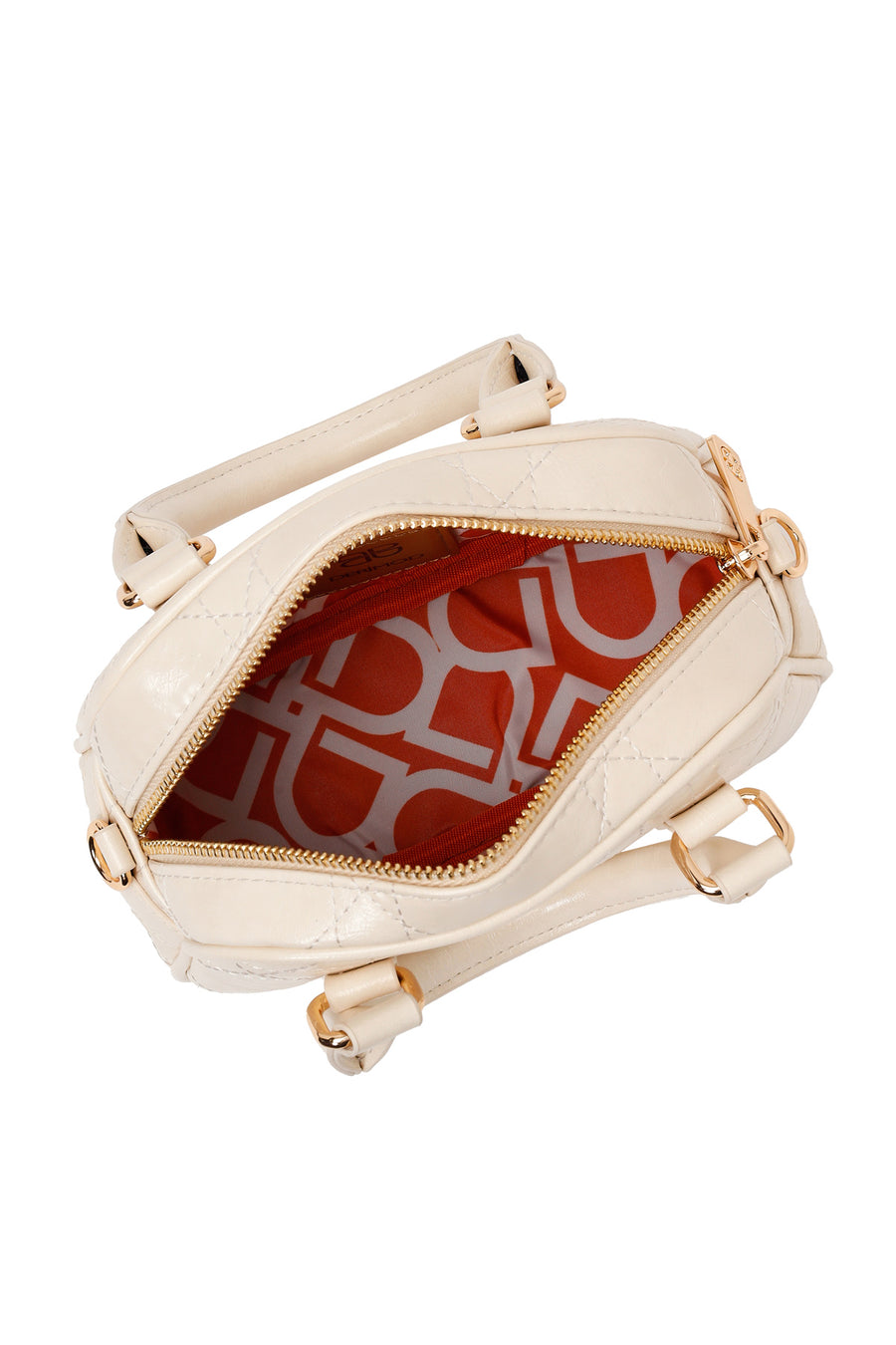 Woman Cream Long Strap Mini Quilted Shoulder Bag